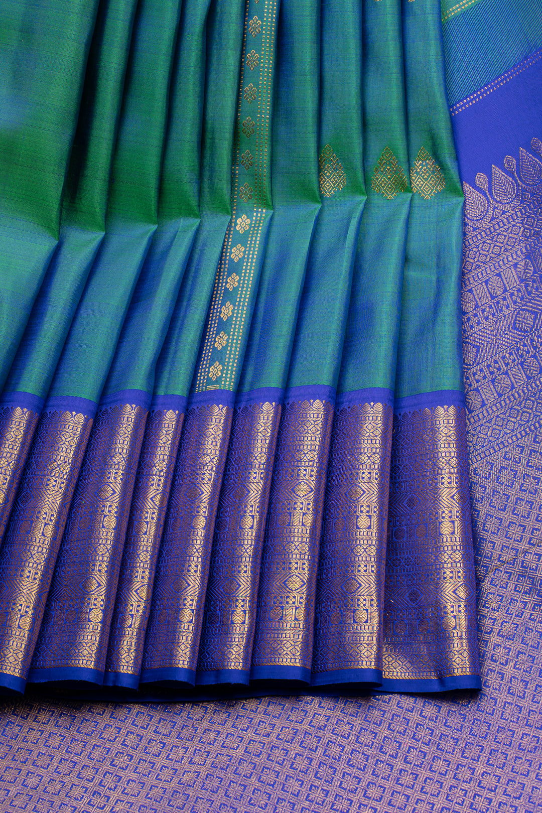 Peacock blue and purple traditional pure kanchipuram silk saree