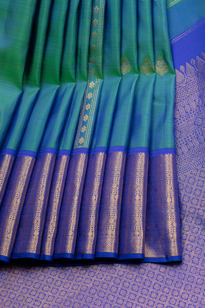 Peacock blue and purple traditional pure kanchipuram silk saree
