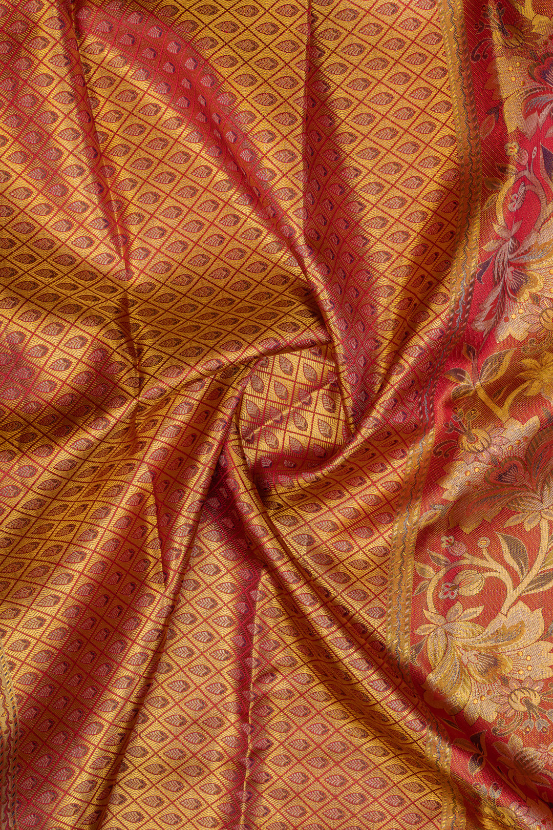 Peach and gold tissue pure Kanchipuram  silk saree