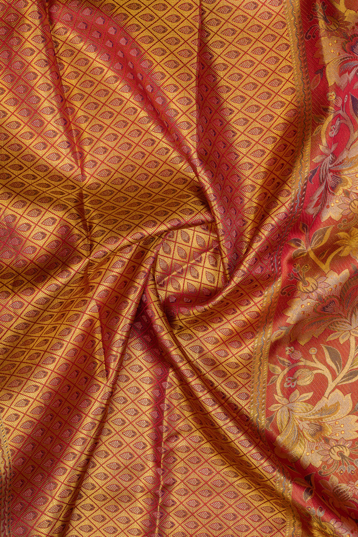 Peach and gold tissue pure Kanchipuram  silk saree