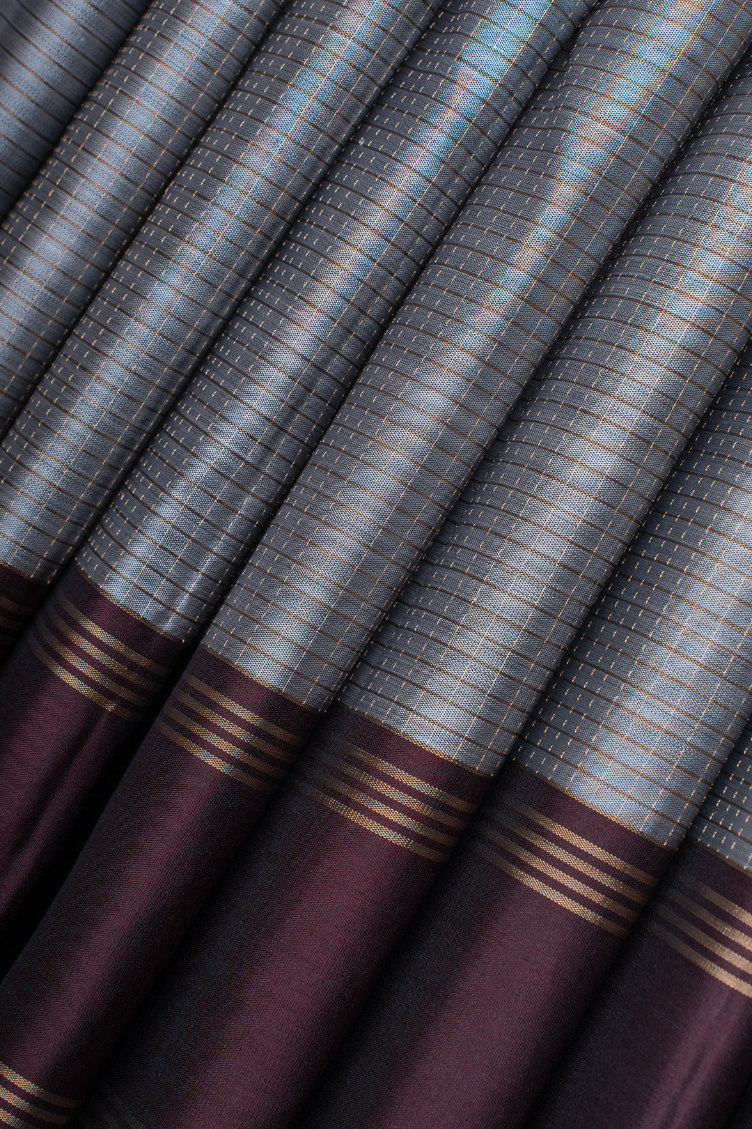 Grey and purple Zari checks pure soft silk saree