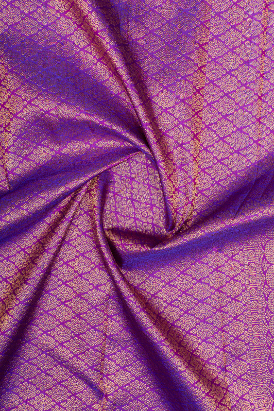 Peach orange and purple rettai pettu pure kanchipuram silk saree