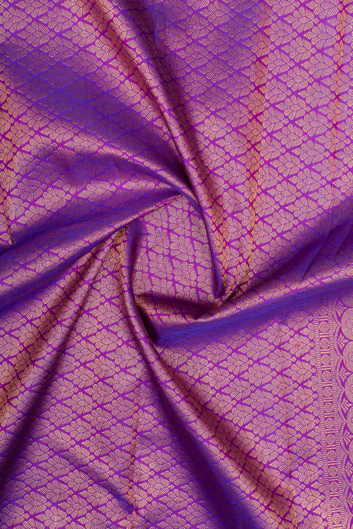 Peach orange and purple rettai pettu pure kanchipuram silk saree