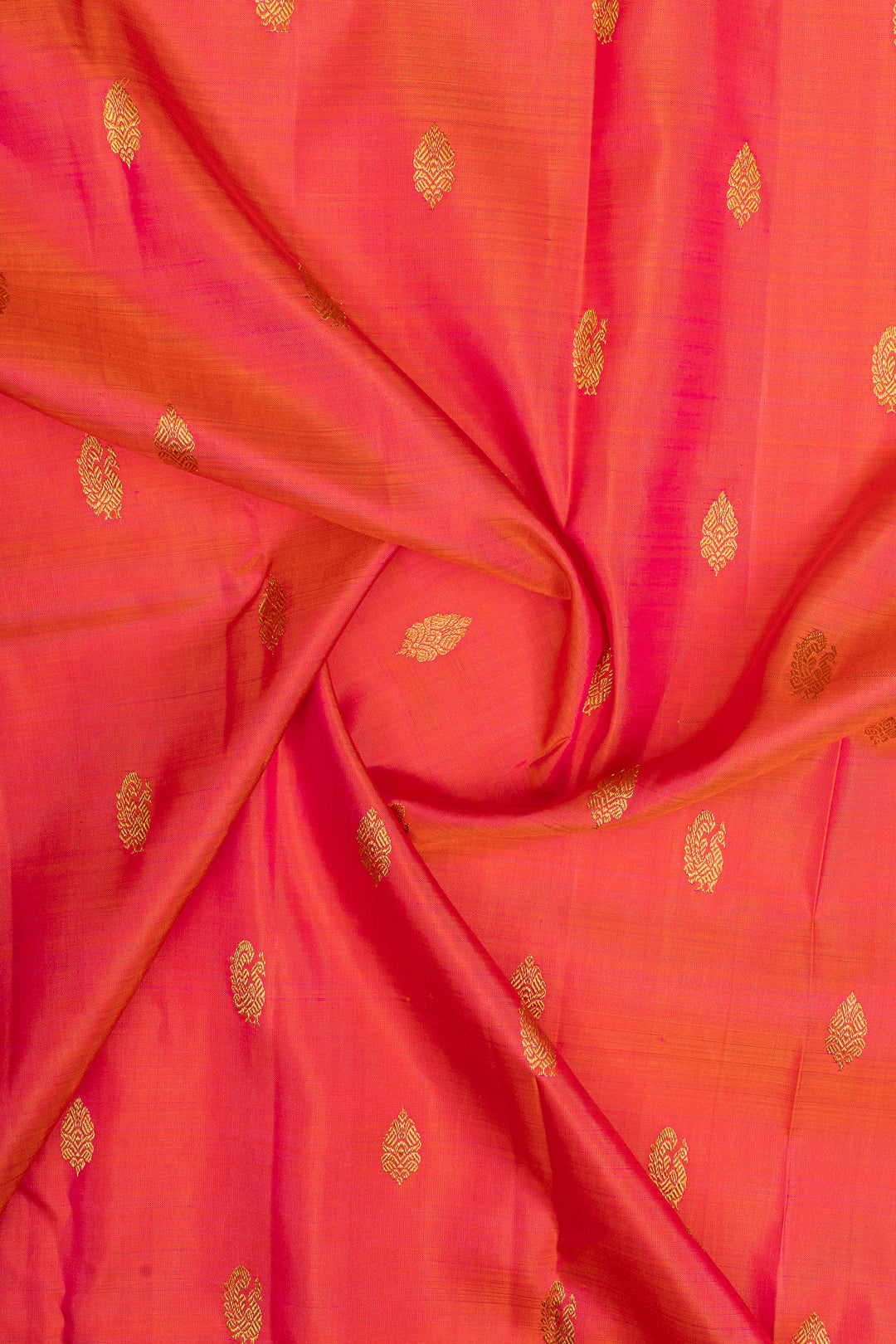 Peach orange and purple rettai pettu pure kanchipuram silk saree