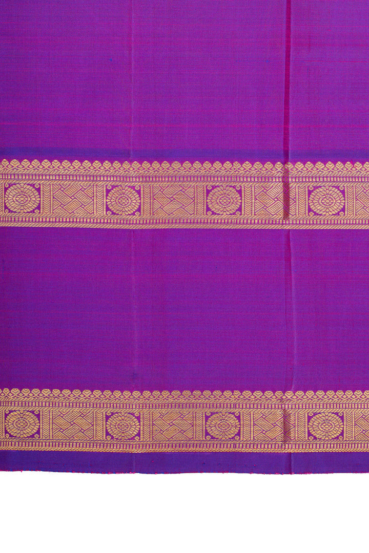 Peach orange and purple rettai pettu pure kanchipuram silk saree