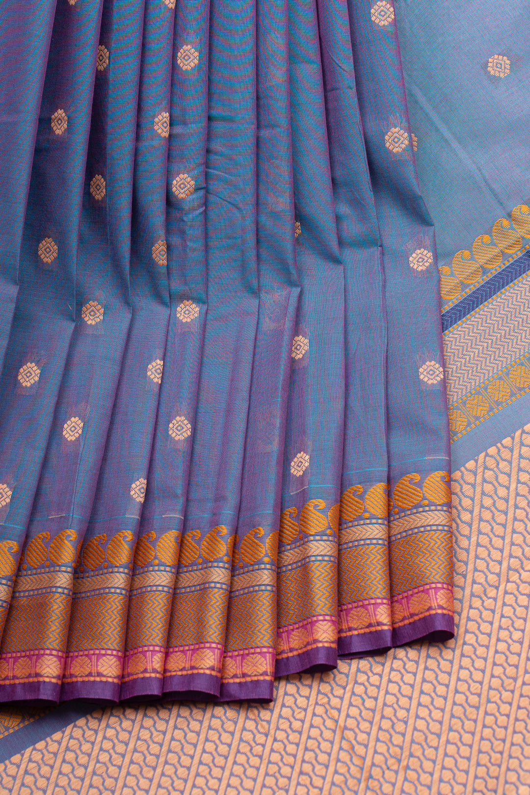 Blue traditional pure cotton saree