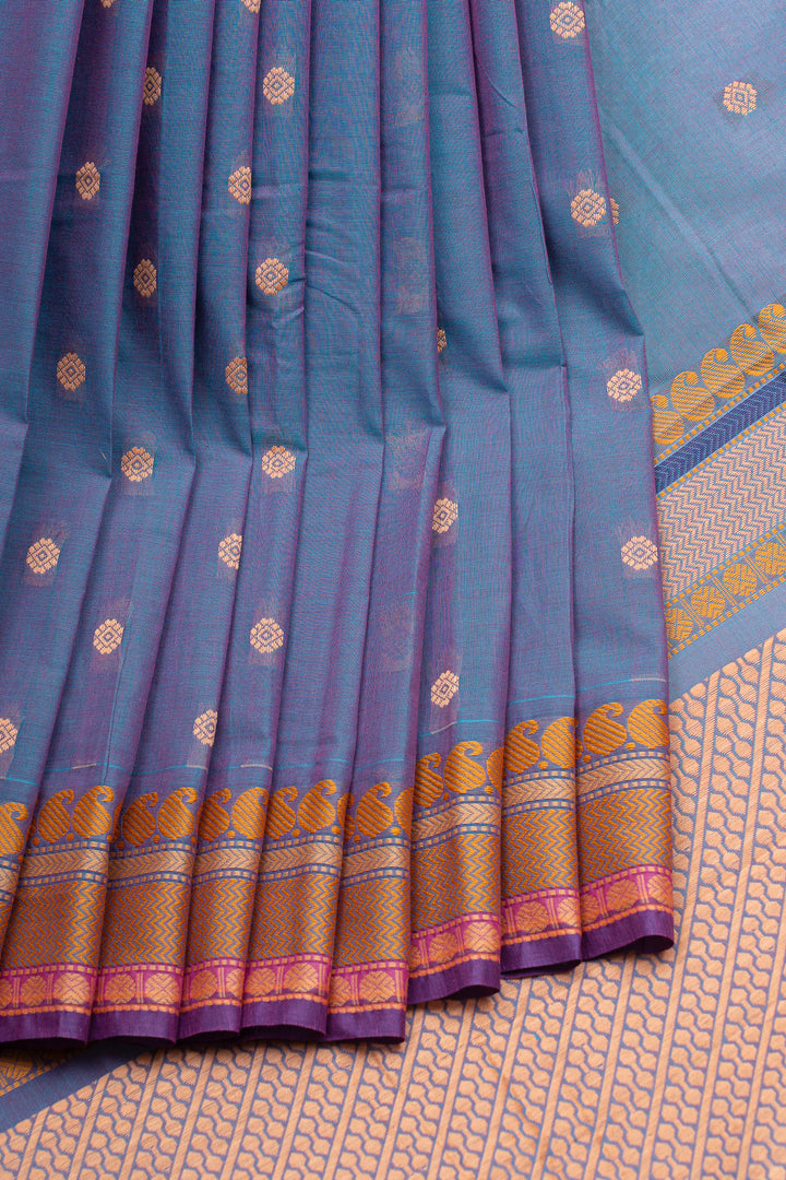 Blue traditional pure cotton saree