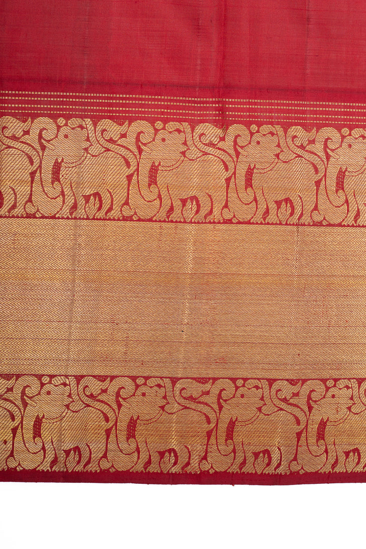 Lilac and red yazhi brocade pure kanchipuram silk saree