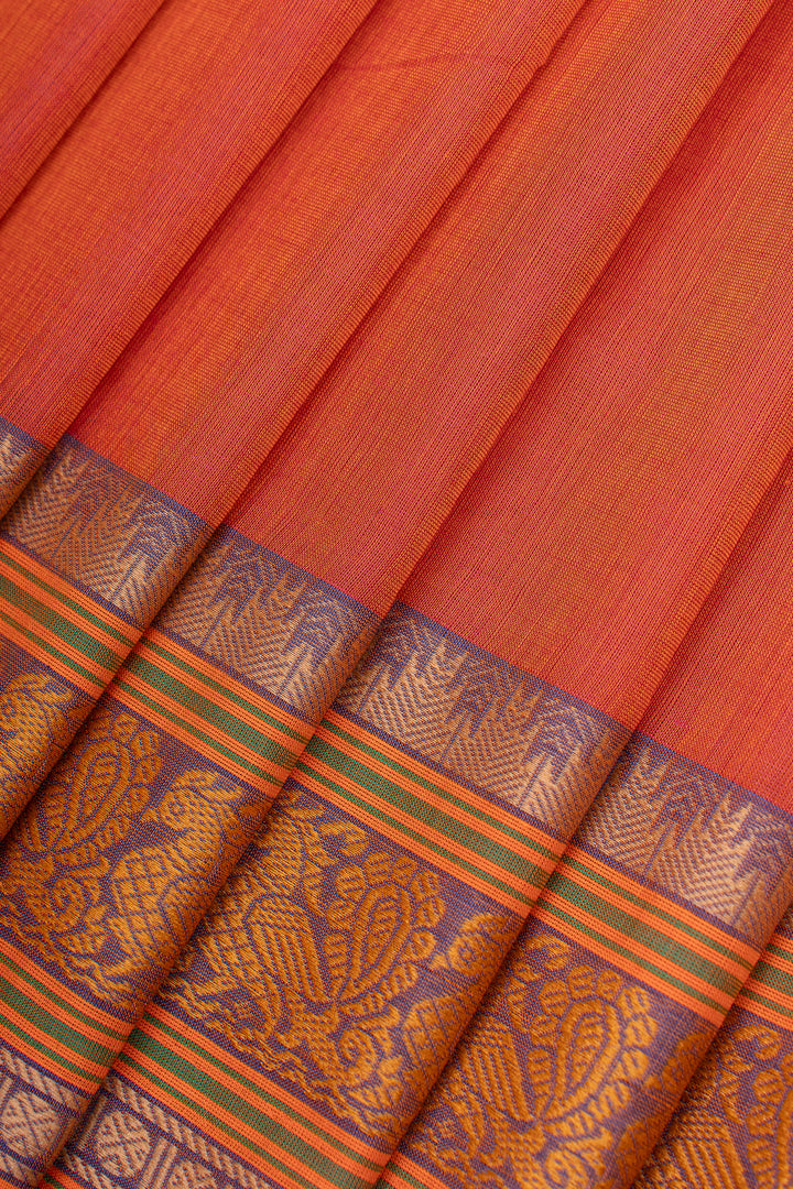 Rust orange traditional pure cotton saree