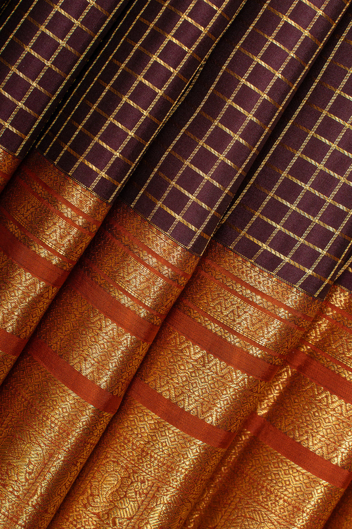Brown and red varisaipettu pure kanchipuram silk saree