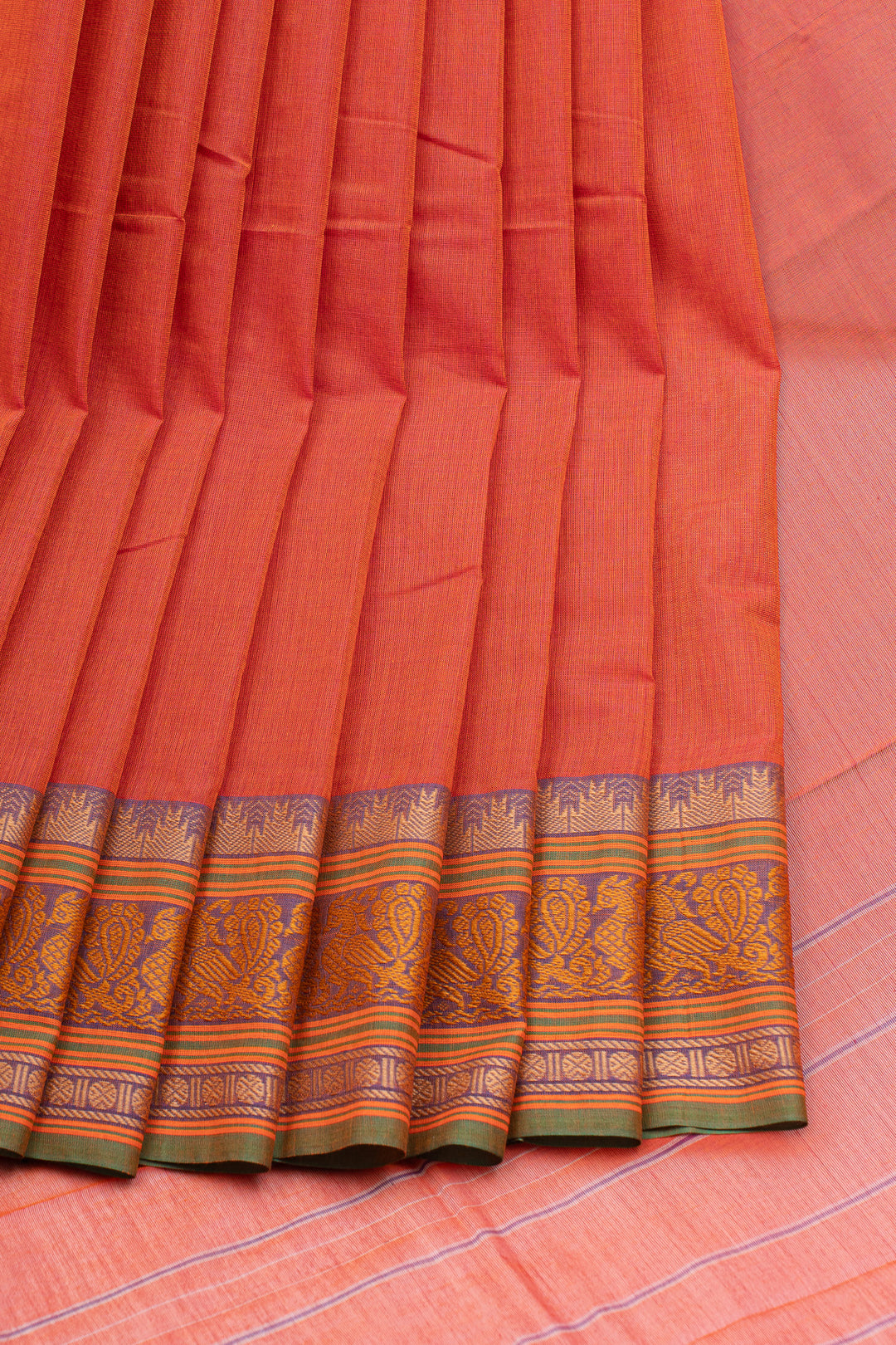 Rust orange traditional pure cotton saree