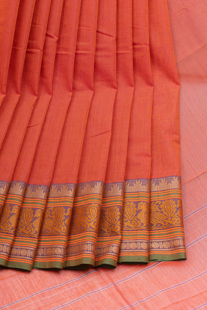 Rust orange traditional pure cotton saree