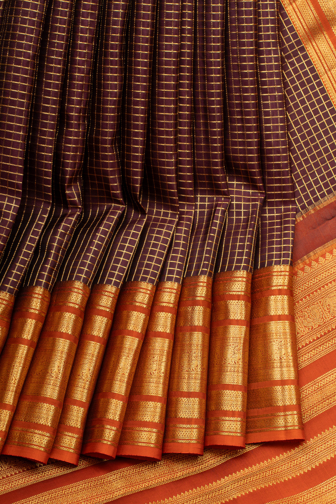 Brown and red varisaipettu pure kanchipuram silk saree