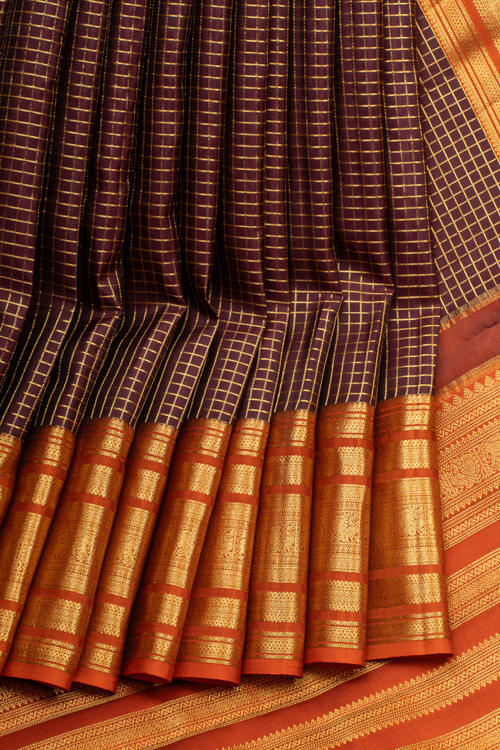 Brown and red varisaipettu pure kanchipuram silk saree