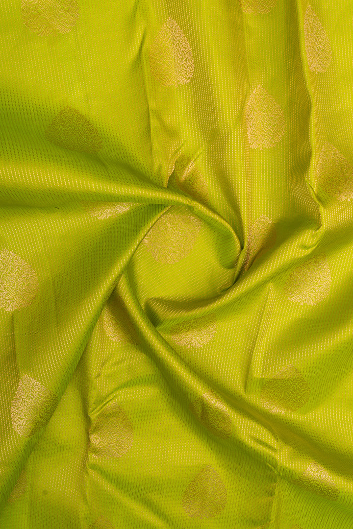 Lime green and ivory pure kanchipuram silk saree