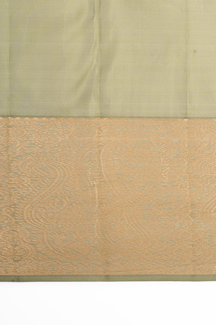 Lime green and ivory pure kanchipuram silk saree