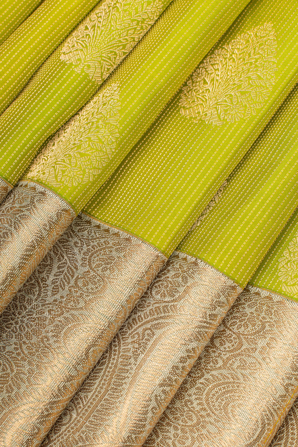 Lime green and ivory pure kanchipuram silk saree