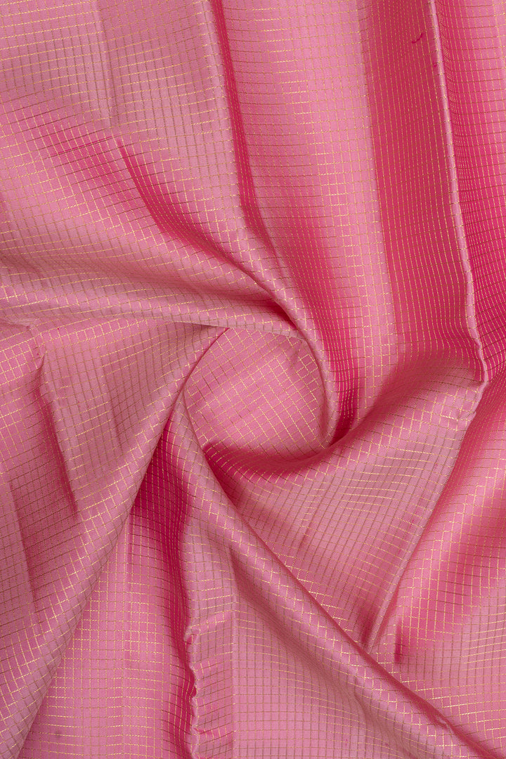 Pastel pink Zari checks pure kanchipuram silk saree