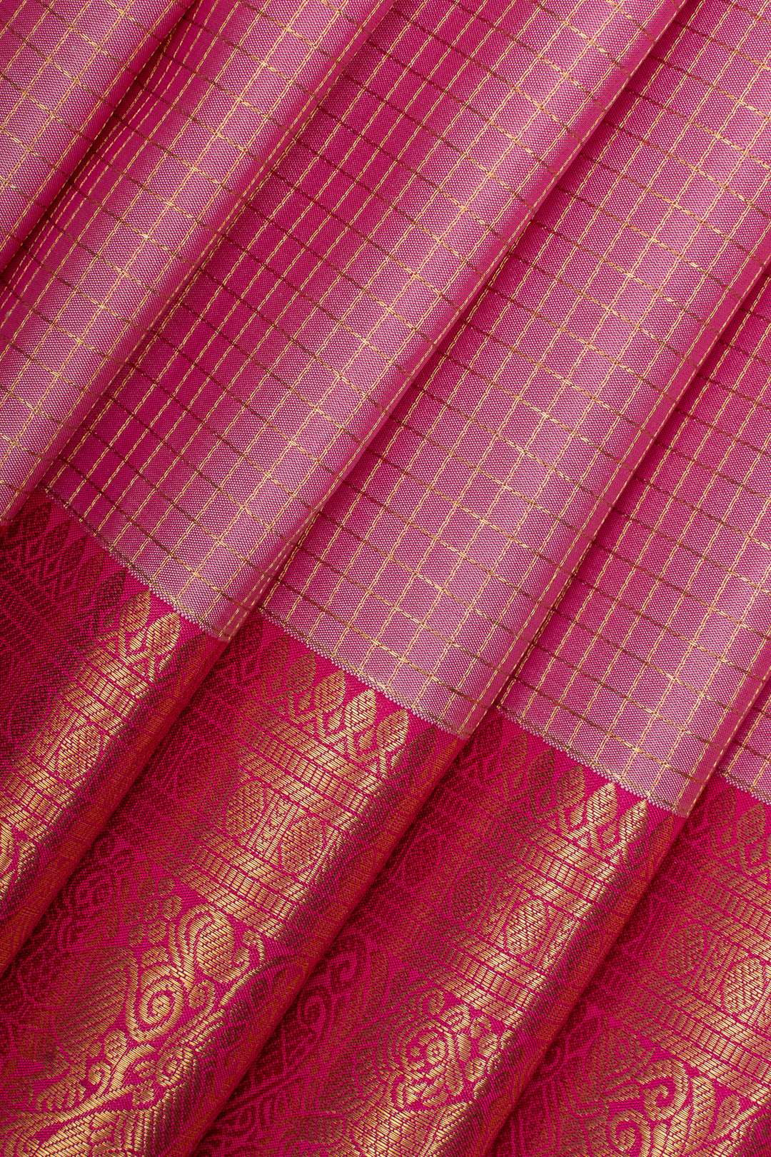Pastel pink Zari checks pure kanchipuram silk saree