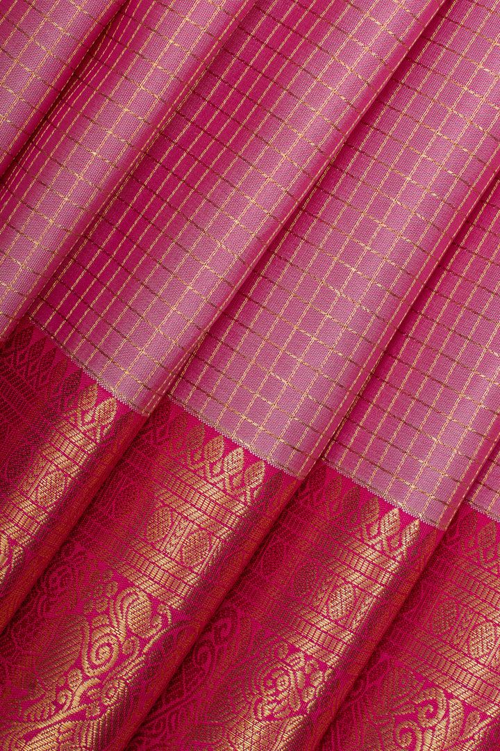 Pastel pink Zari checks pure kanchipuram silk saree