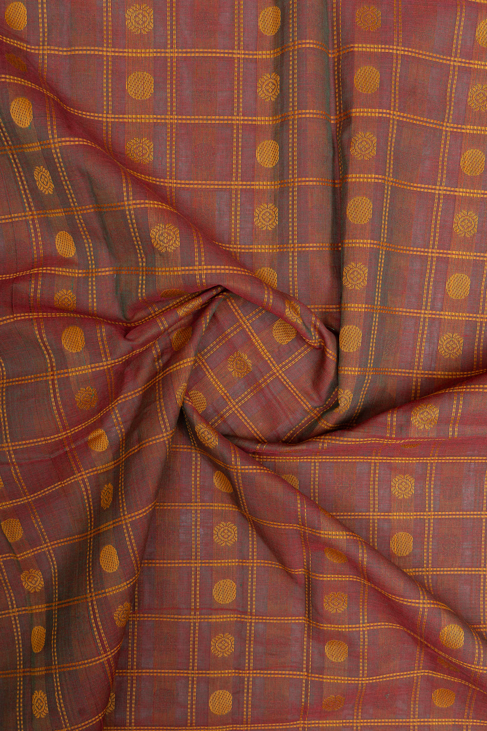 Maroonish purple checks pure cotton saree