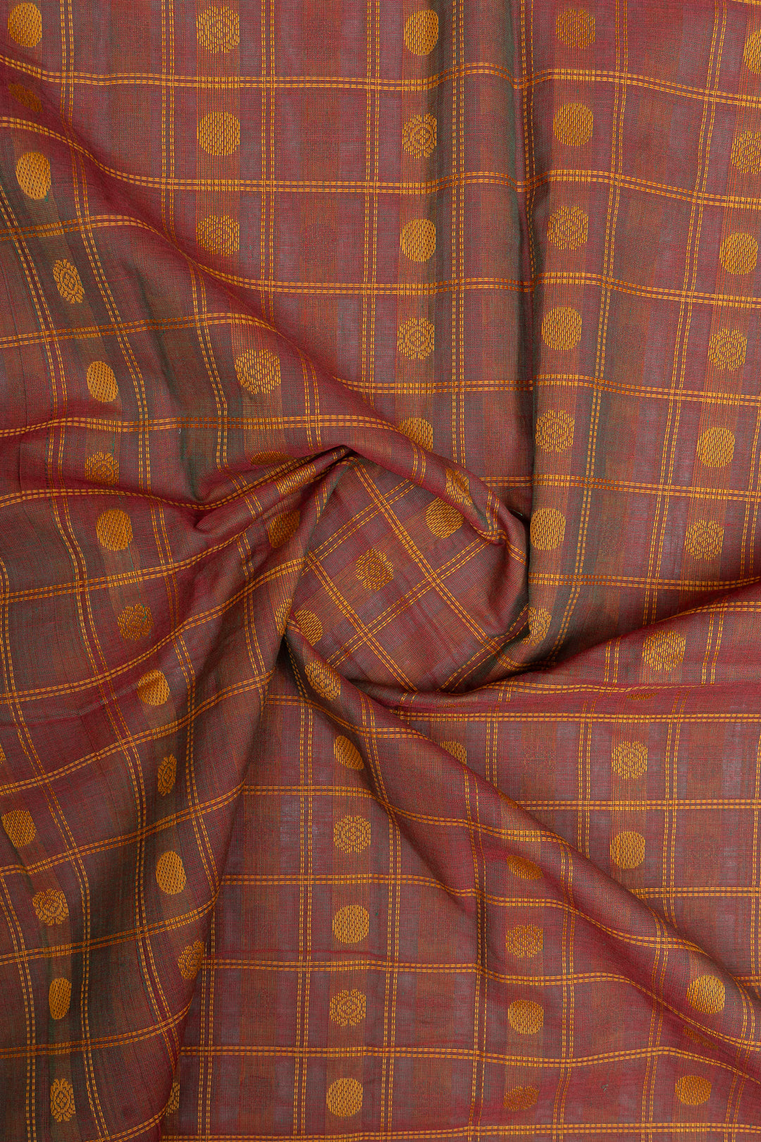 Maroonish purple checks pure cotton saree