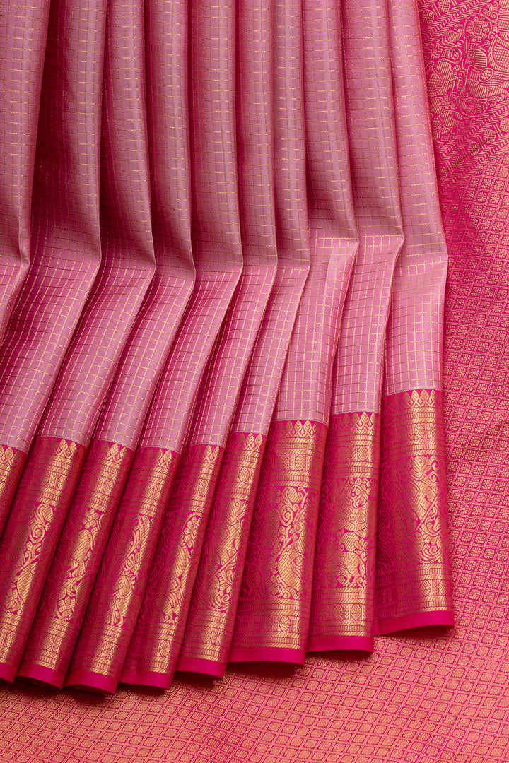 Pastel pink Zari checks pure kanchipuram silk saree