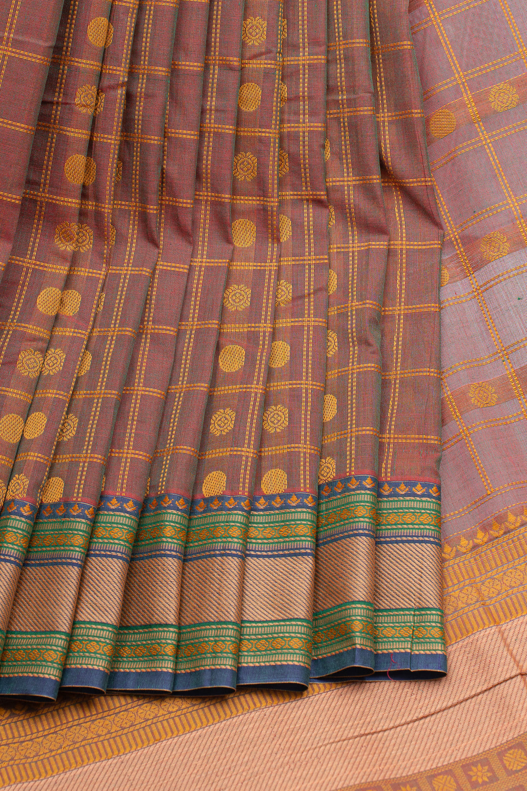 Maroonish purple checks pure cotton saree