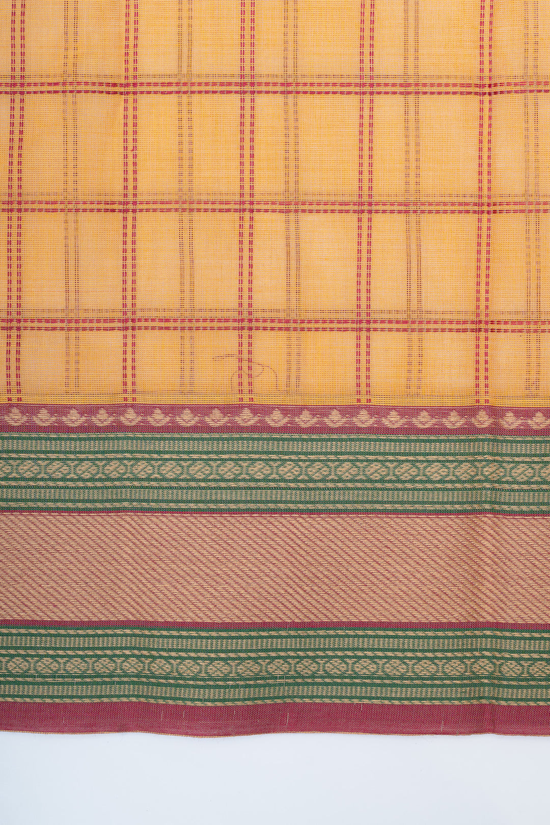Peach and gold checks pure cotton saree