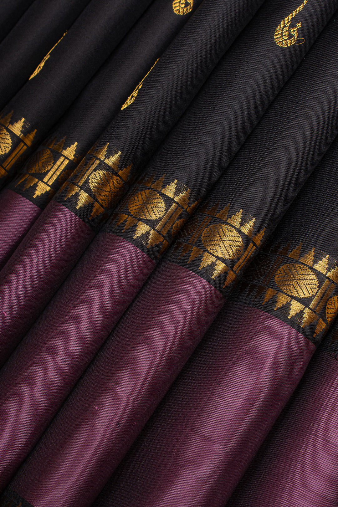 Black mauve Paithani motifs  pure kanchipuram silk saree