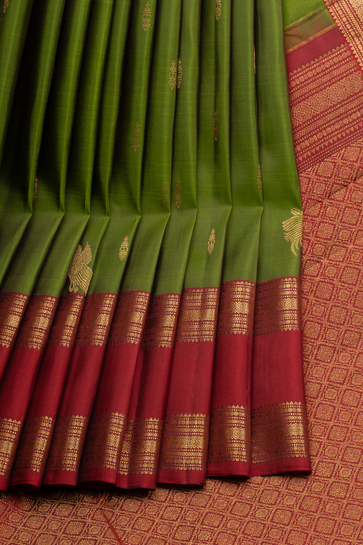 Leaf green rettai pettu pure kanchipuram silk saree