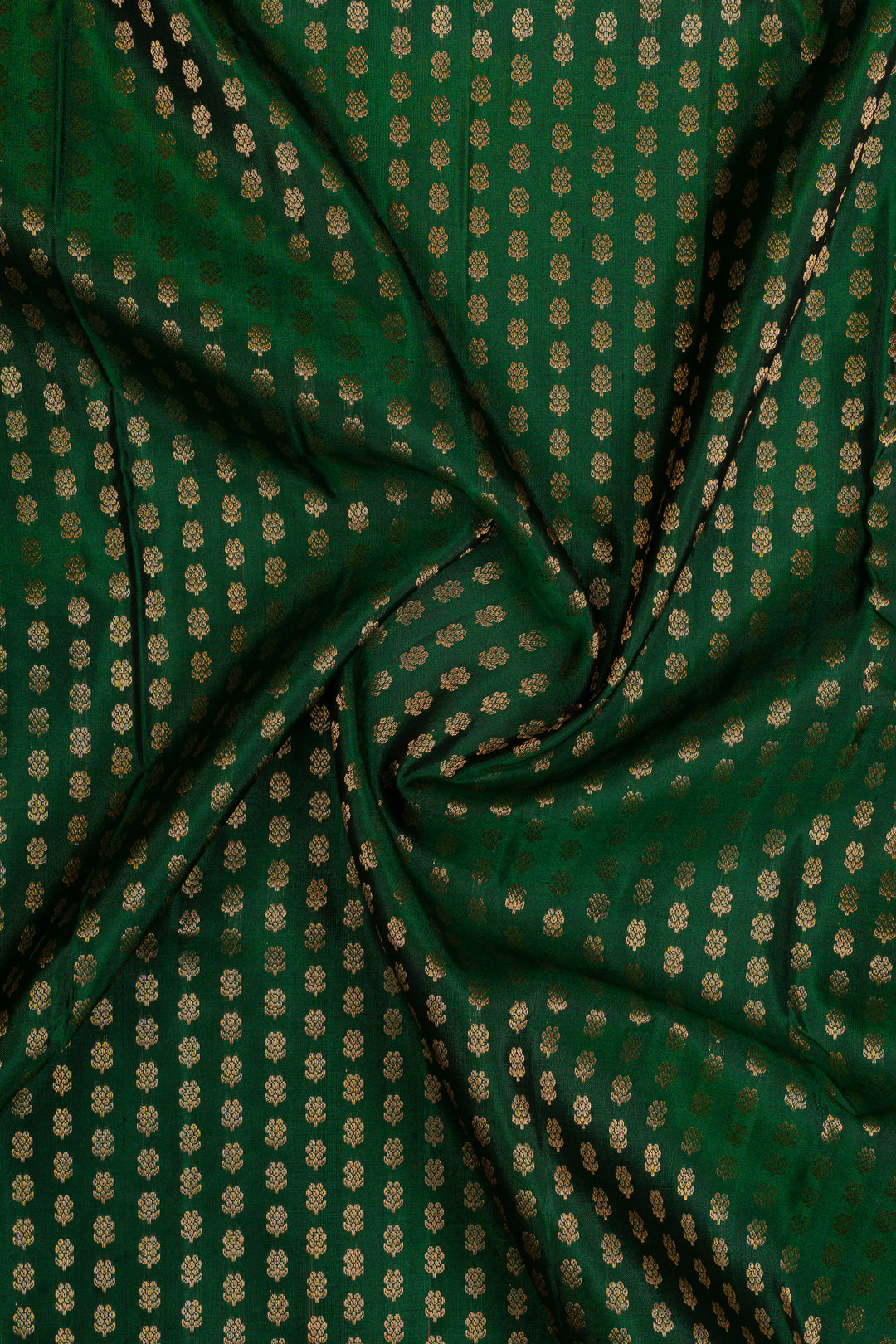 Bottle green and red Laksha buttas pure soft silk saree