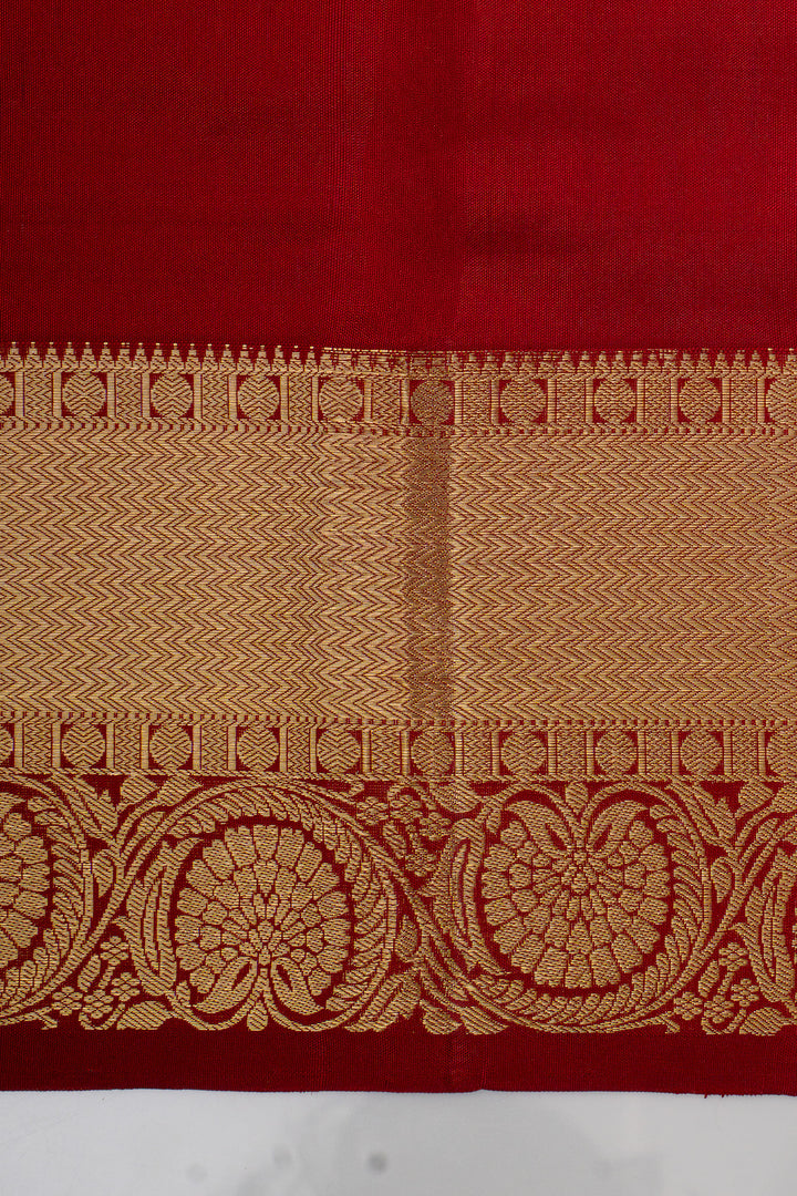 Bottle green and red Laksha buttas pure soft silk saree