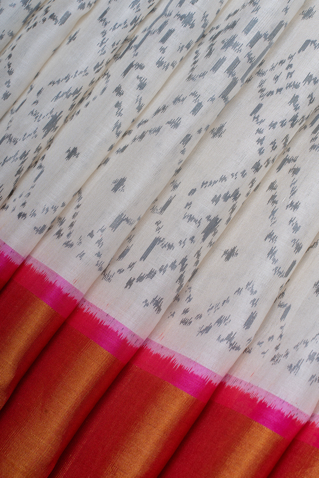 Off white and pink pure Ikat soft silk