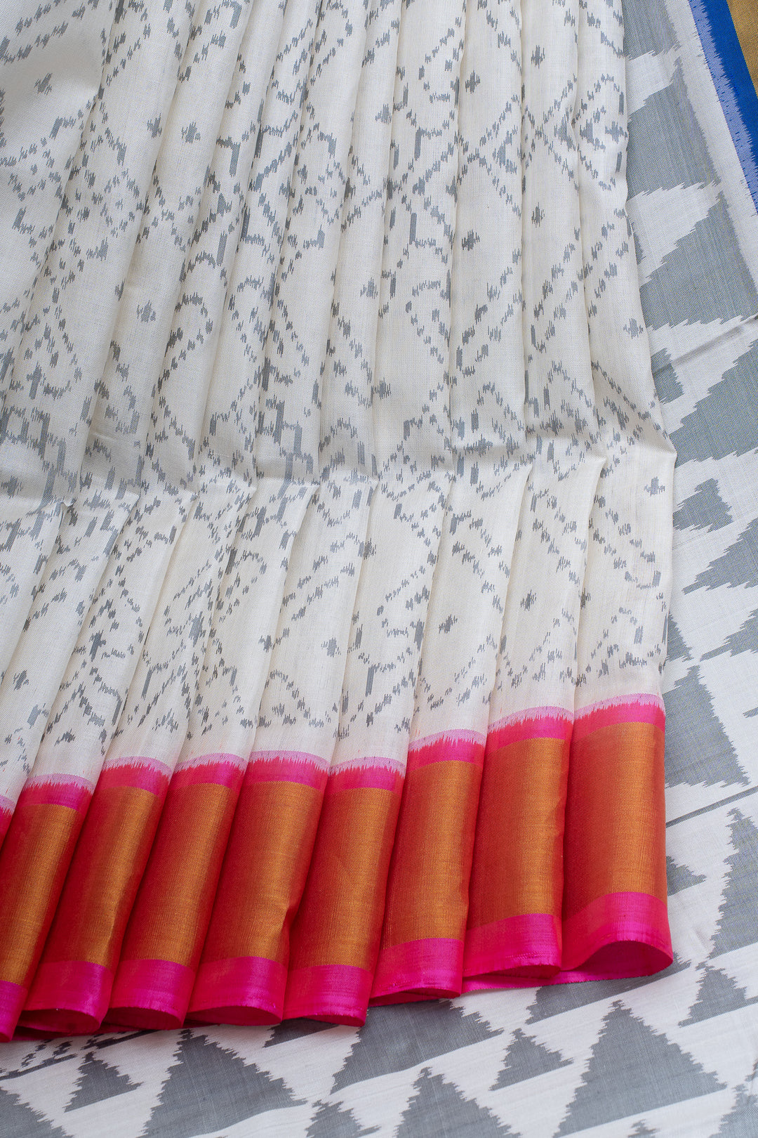 Off white and pink pure Ikat soft silk