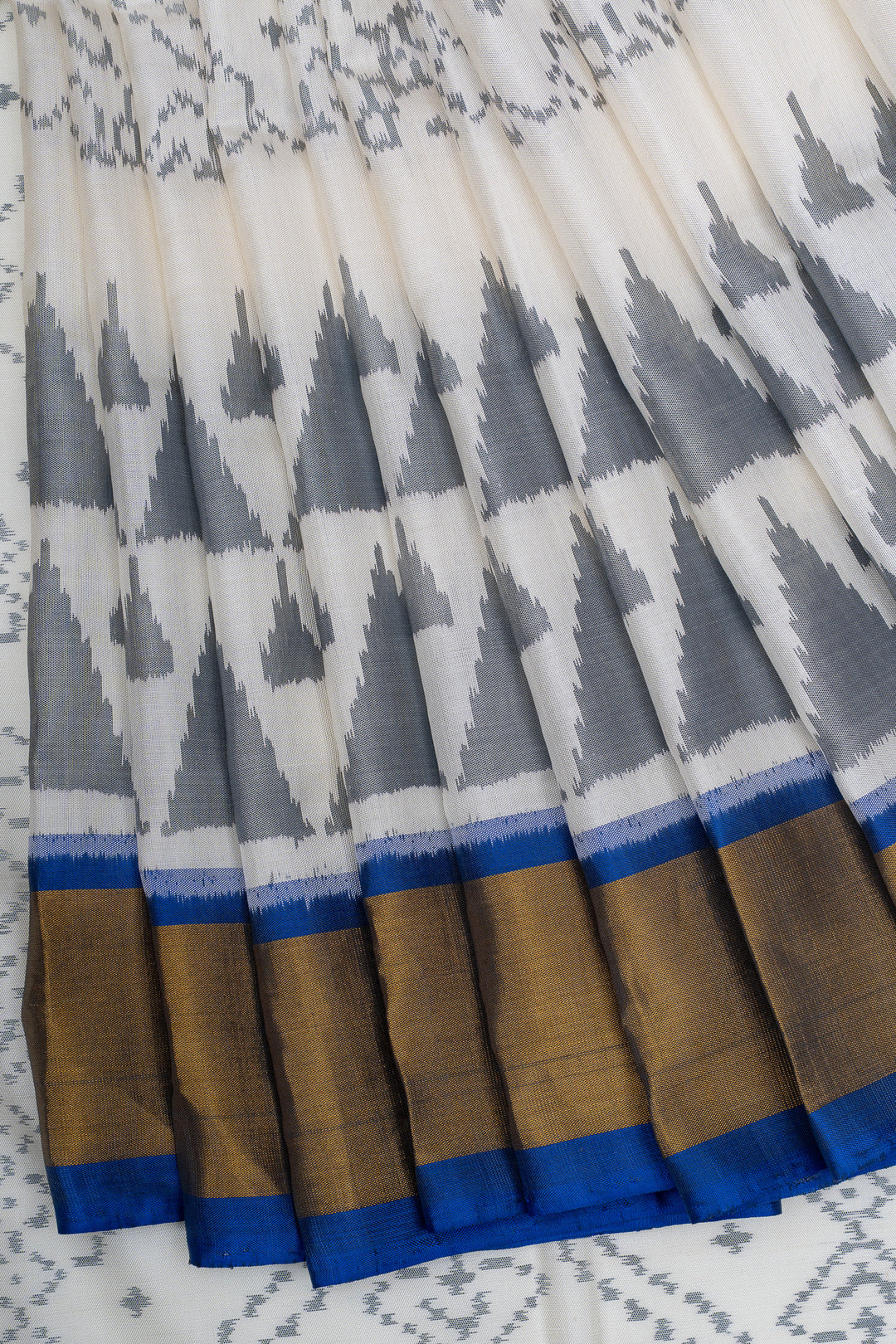 Off white and pink pure Ikat soft silk