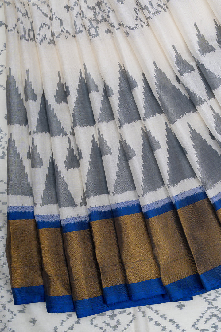 Off white and pink pure Ikat soft silk