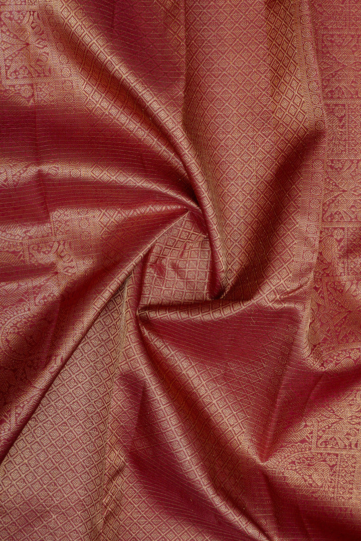 Maroon Zari checks pure kanchipuram silk saree