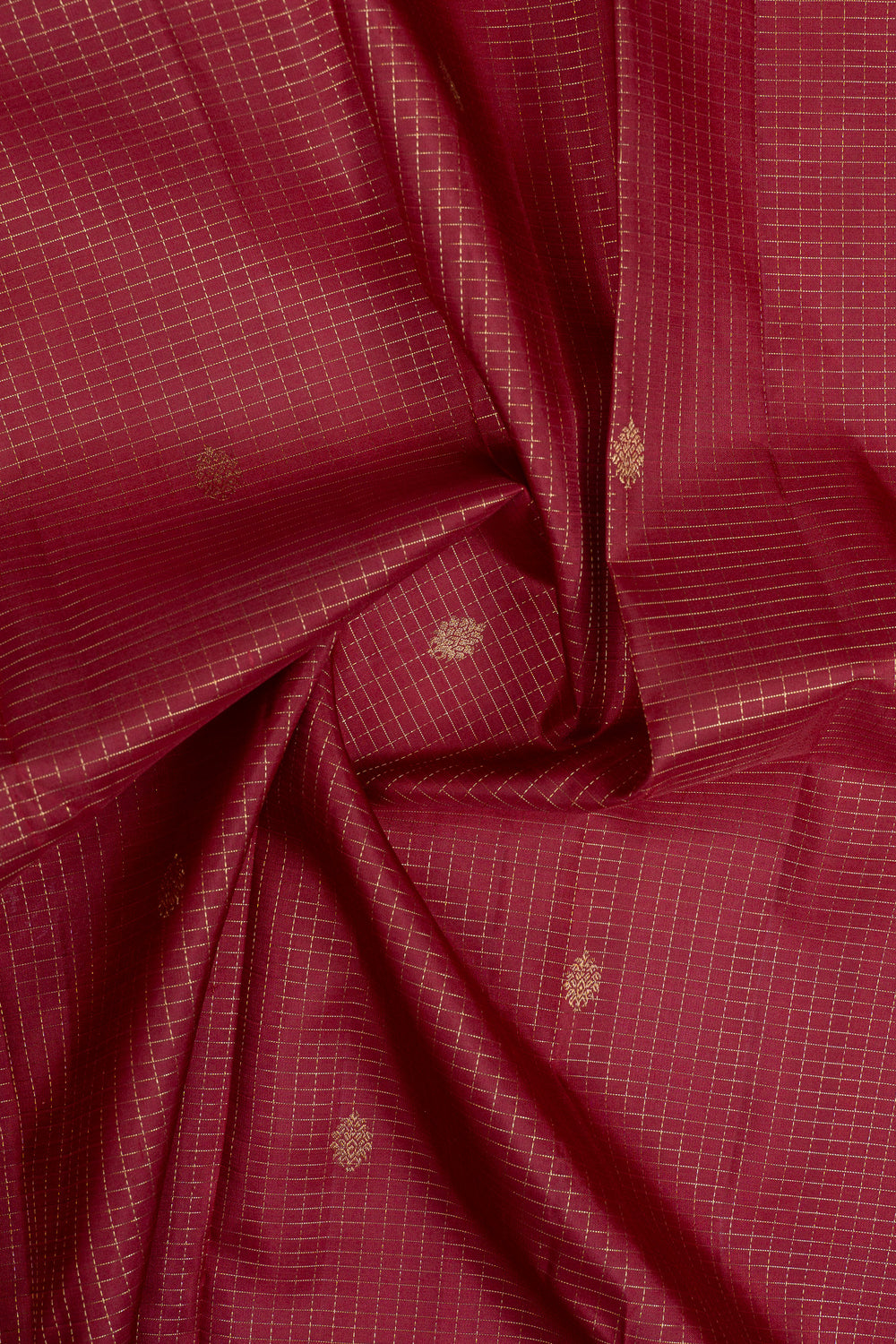 Maroon Zari checks pure kanchipuram silk saree