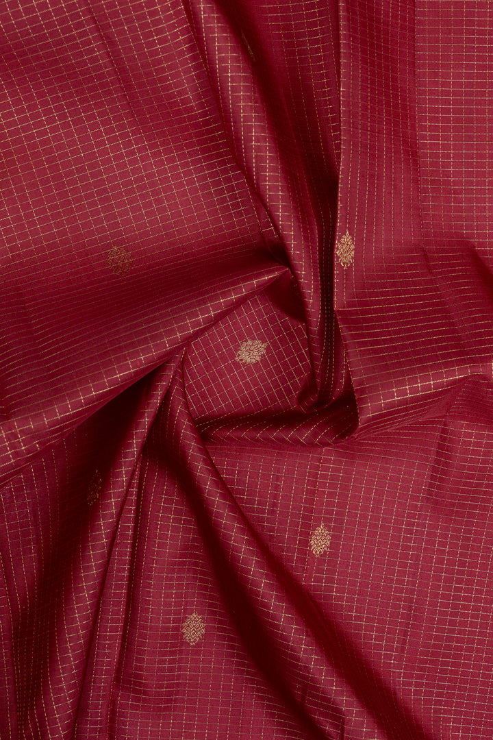 Maroon Zari checks pure kanchipuram silk saree