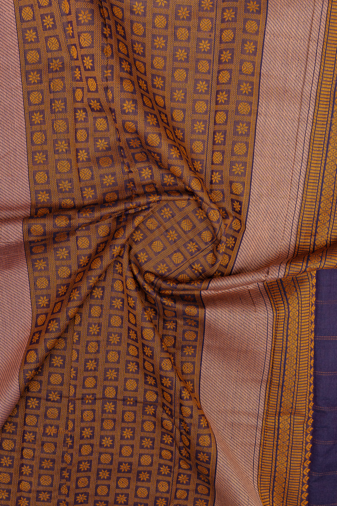 Purple checks pure cotton saree