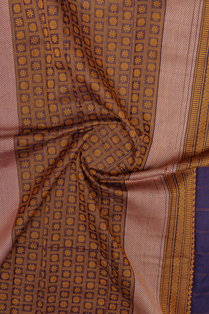 Purple checks pure cotton saree