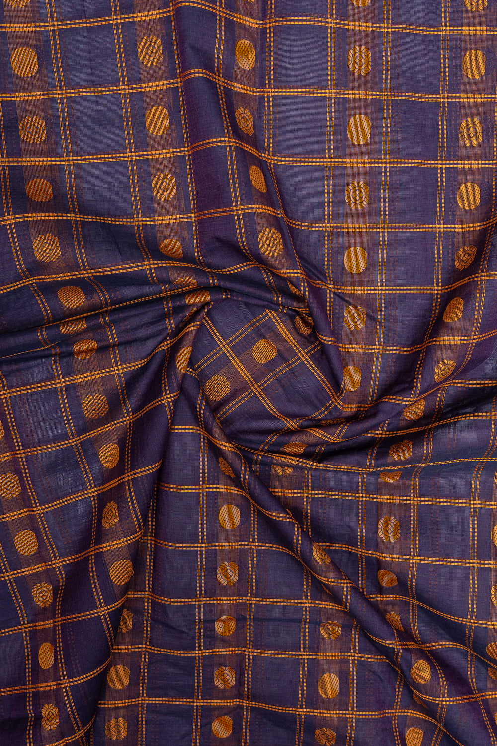 Purple checks pure cotton saree
