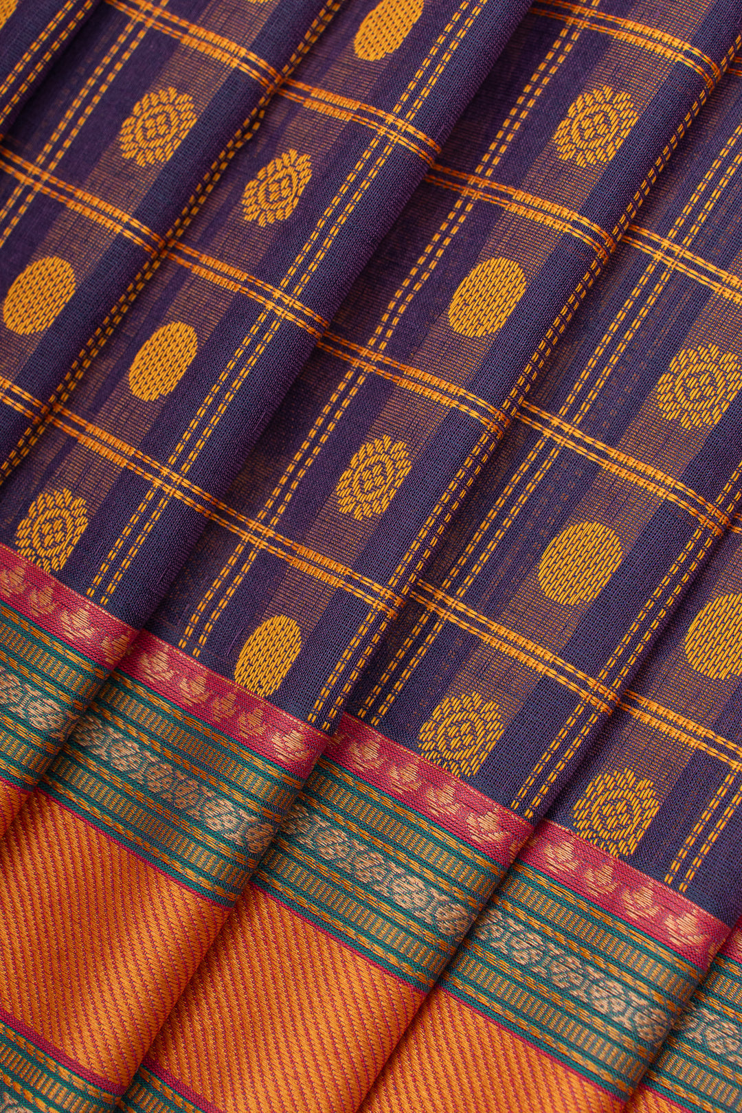 Purple checks pure cotton saree