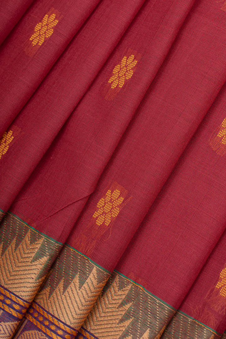 Red traditional pure cotton saree