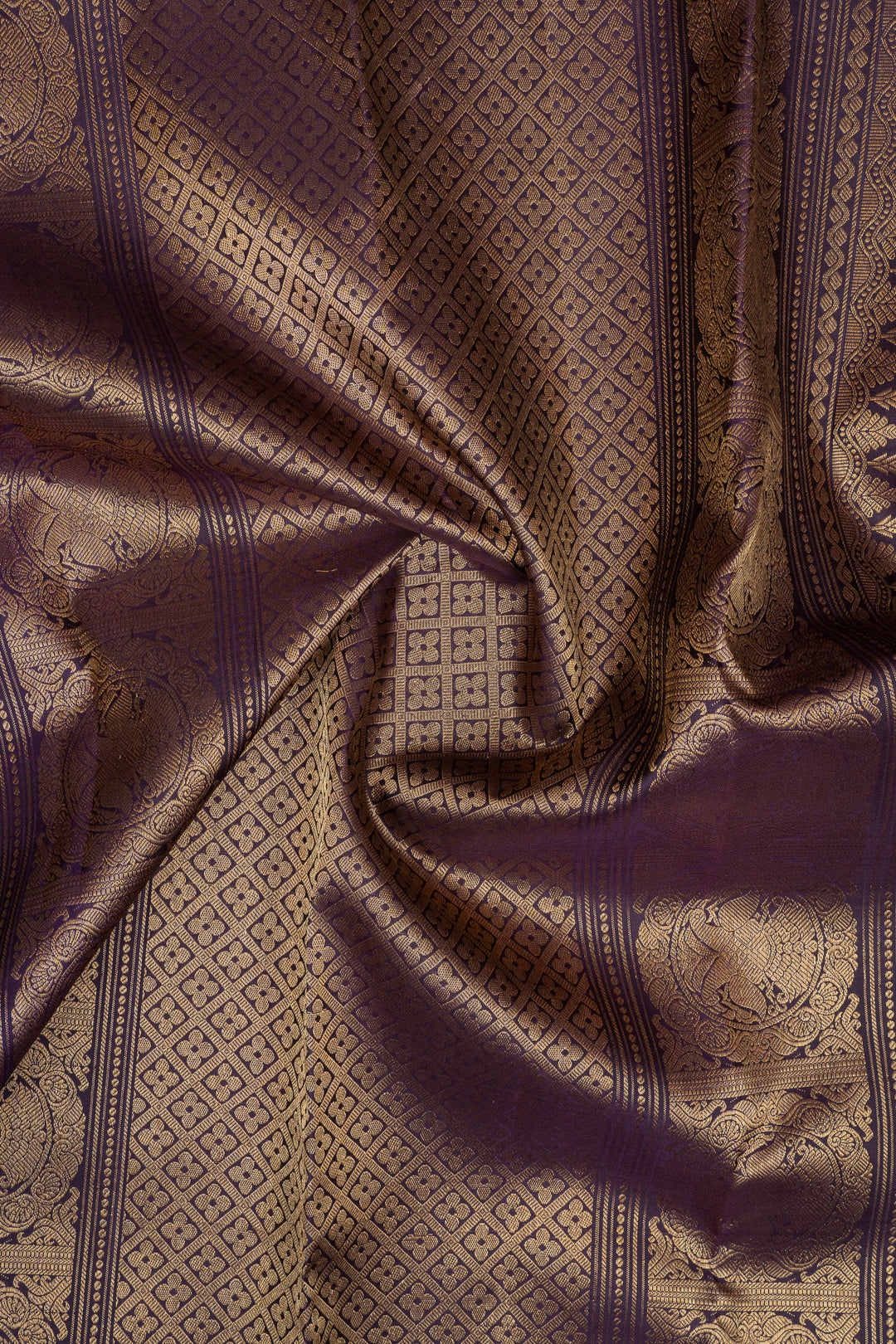 Green and jamun checks  pure kanchipuram silk saree