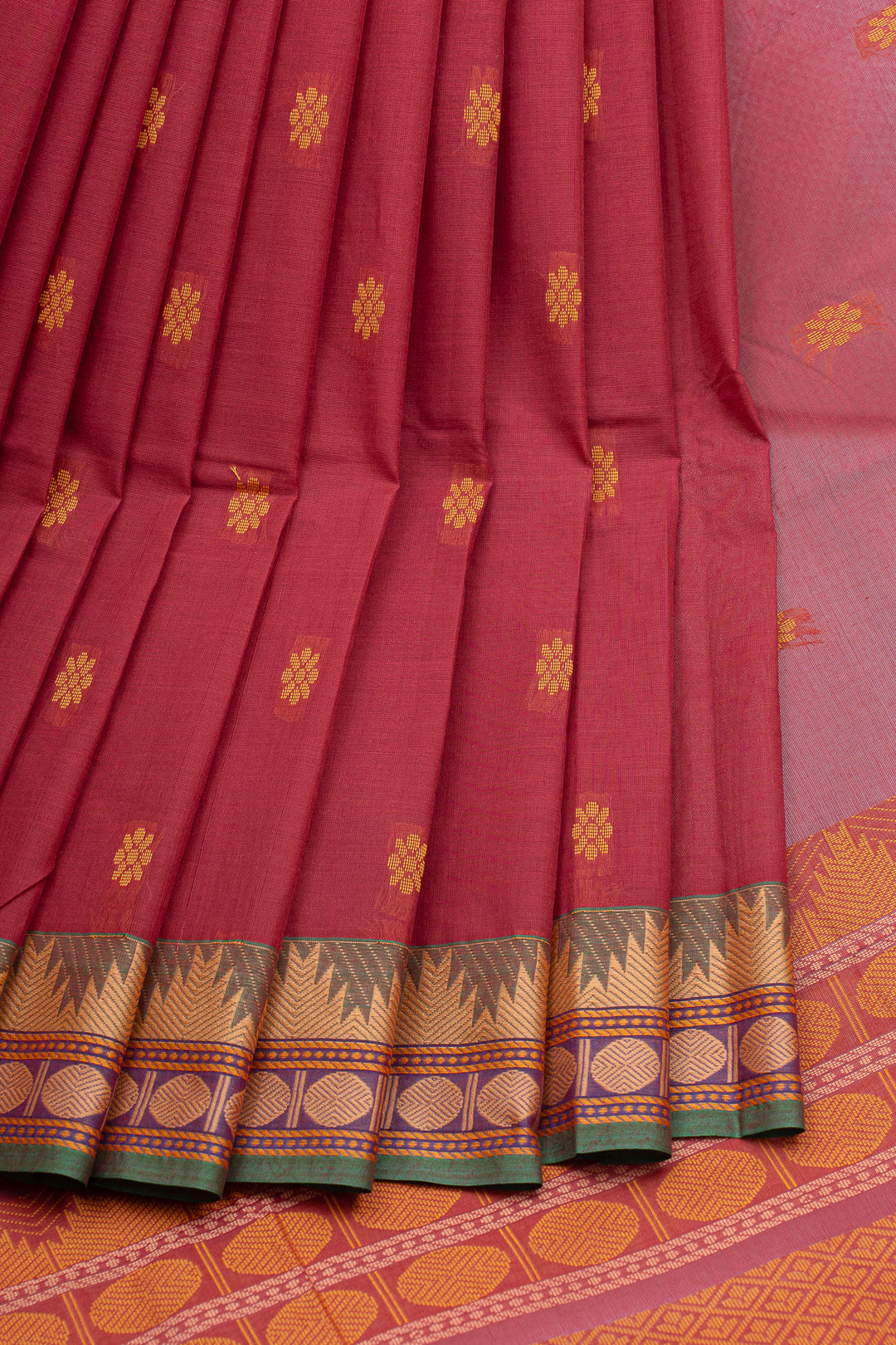 Red traditional pure cotton saree