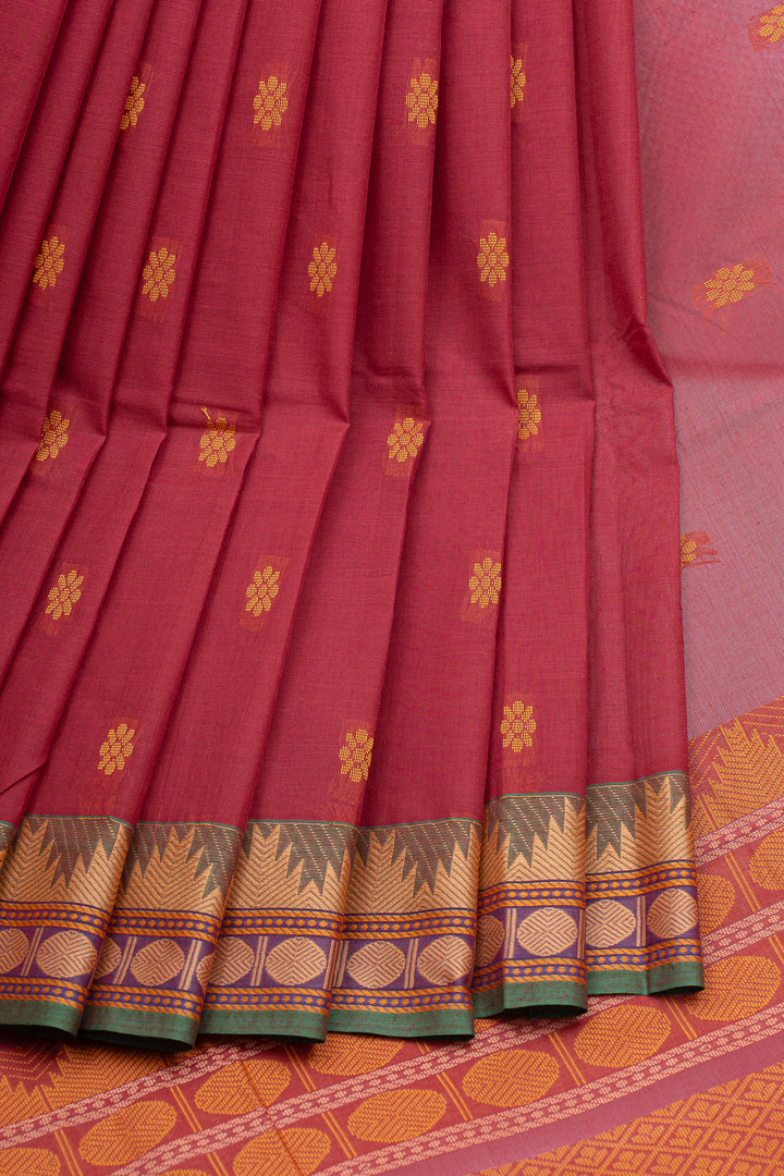 Red traditional pure cotton saree
