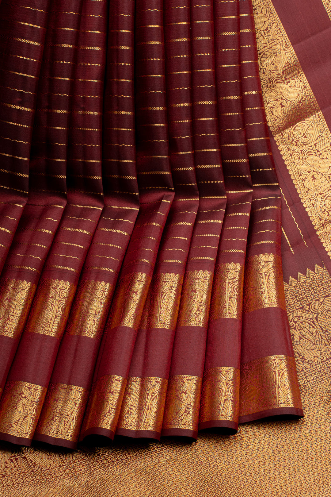 Maroon neli stripes pure kanchipuram silk saree