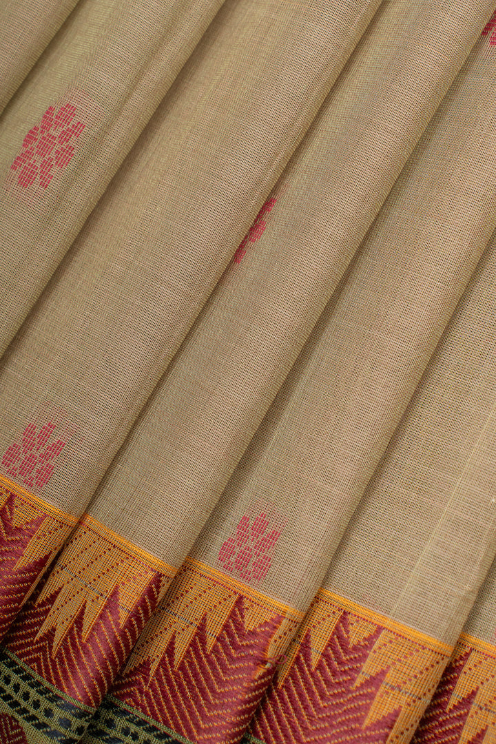 Beige traditional pure cotton saree